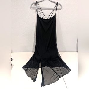 Vintage Retro Black Strappy Sheer Midi Dress Summer Goth Dark Academia